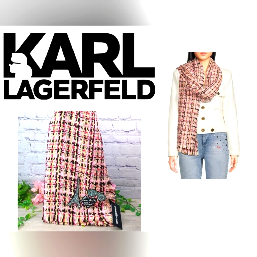 🔥💖NWT KARL LAGERFELD PINK TWEED LARGE SCARF